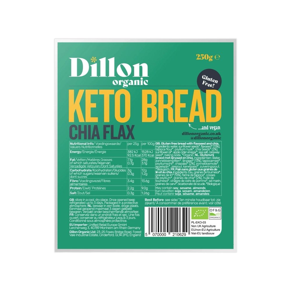 Organic Keto Bread Chia Flax 250g - Dillon Organic